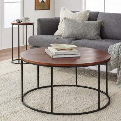 Sedei Modern Round Mixed Material Frame Coffee Table