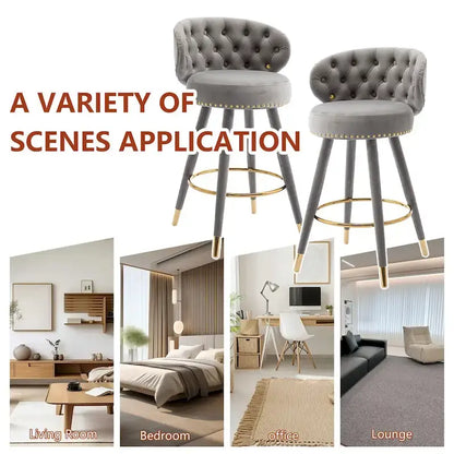 Velvet Upholstered 360 Degree Swivel Tufted Bar Stools with Golden Footrest(set of 2)