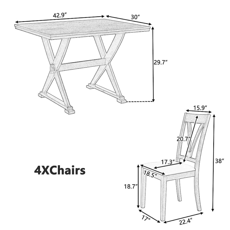 Mid-Century Wood 5-Piece Dining Table Set