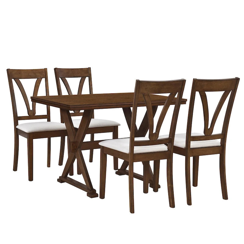 Mid-Century Wood 5-Piece Dining Table Set