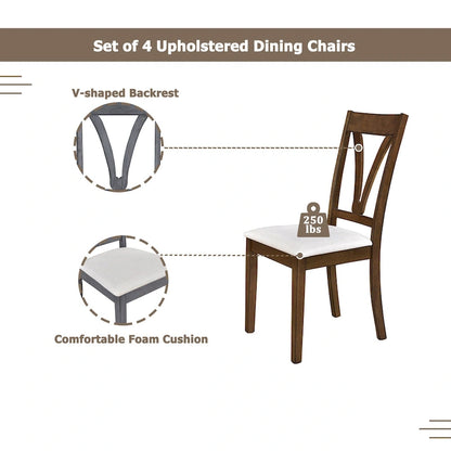 Mid-Century Wood 5-Piece Dining Table Set