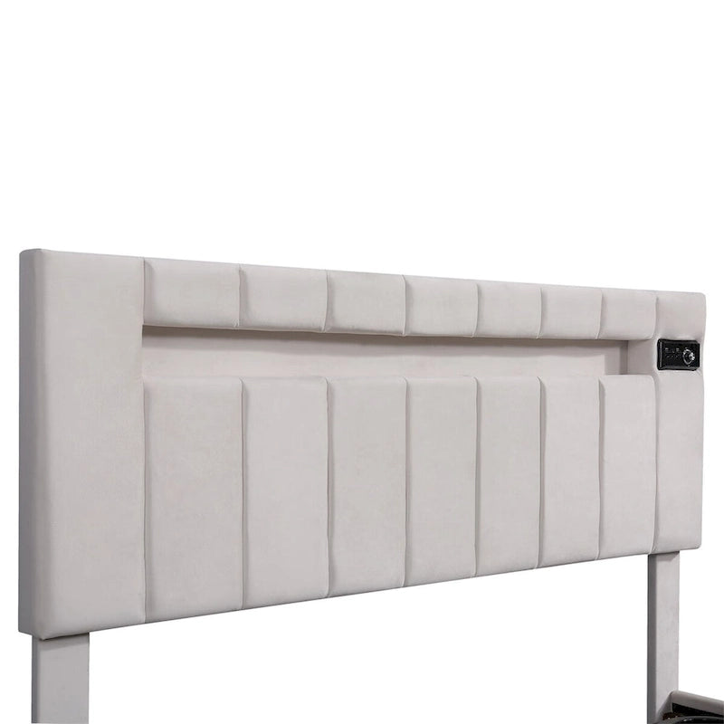 Merax Upholstered Hydraulic Storage Bed with LED light, Bluetooth Player and USB Charging