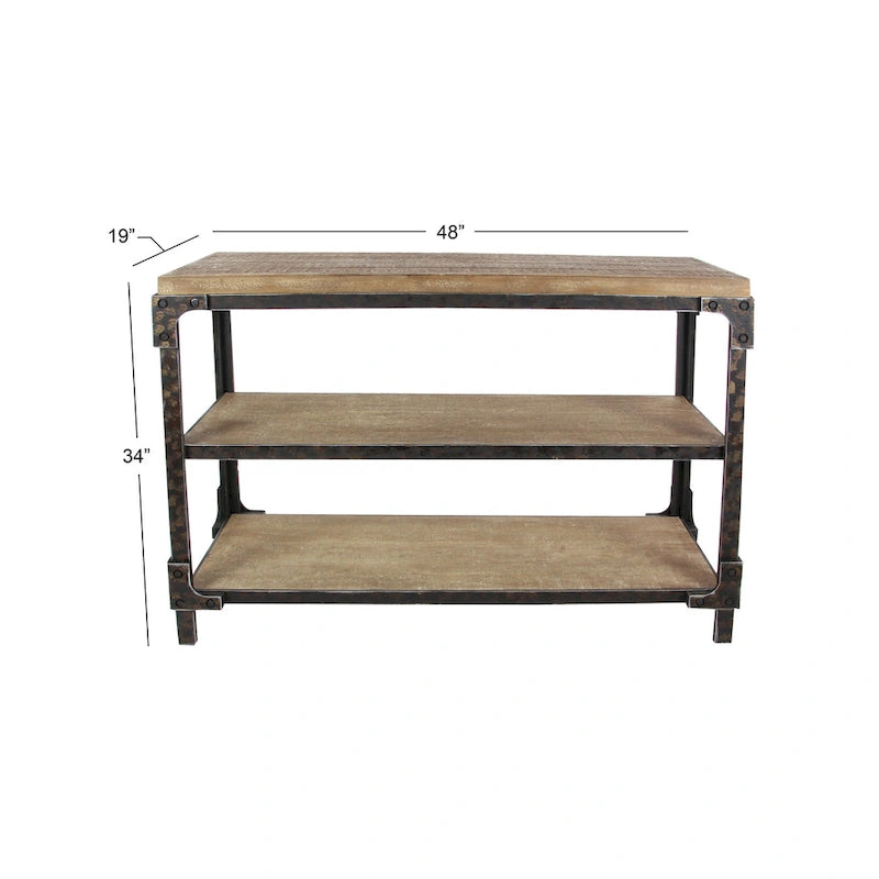Wood 2 Shelves Console Table - Brown - Roche River Decor - 19W x 48L x 34H