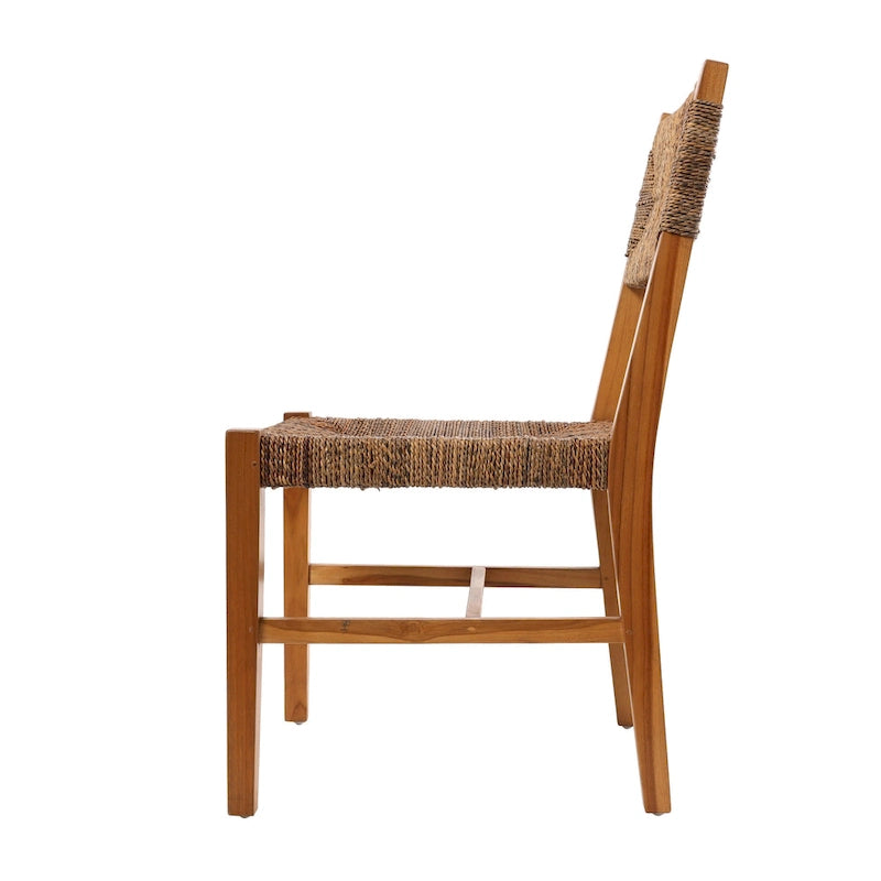 Teak Wood Handmade Accent Chair with Woven Banana Leaf Seat - Set of 2 Light Brown - Roche River Decor - 23W x 19L x 34H