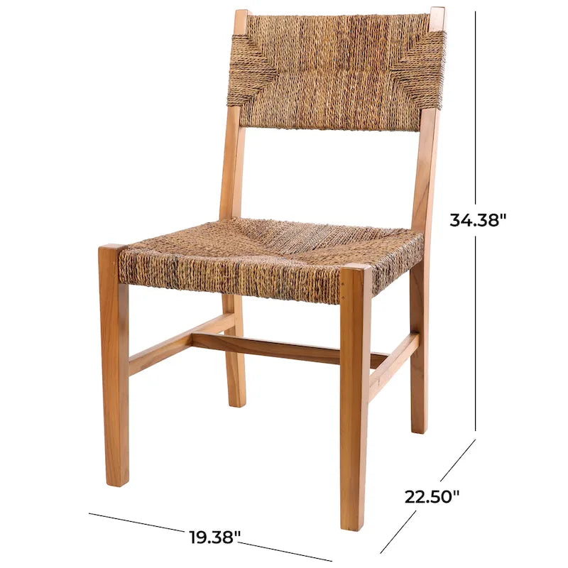 Teak Wood Handmade Accent Chair with Woven Banana Leaf Seat - Set of 2 Light Brown - Roche River Decor - 23W x 19L x 34H