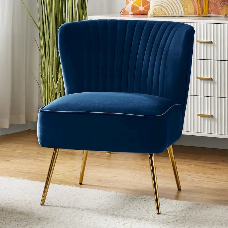 Monica 22W Upholstered Modern Tufted Accent Side Chair with Gold Legs by HULALA HOME