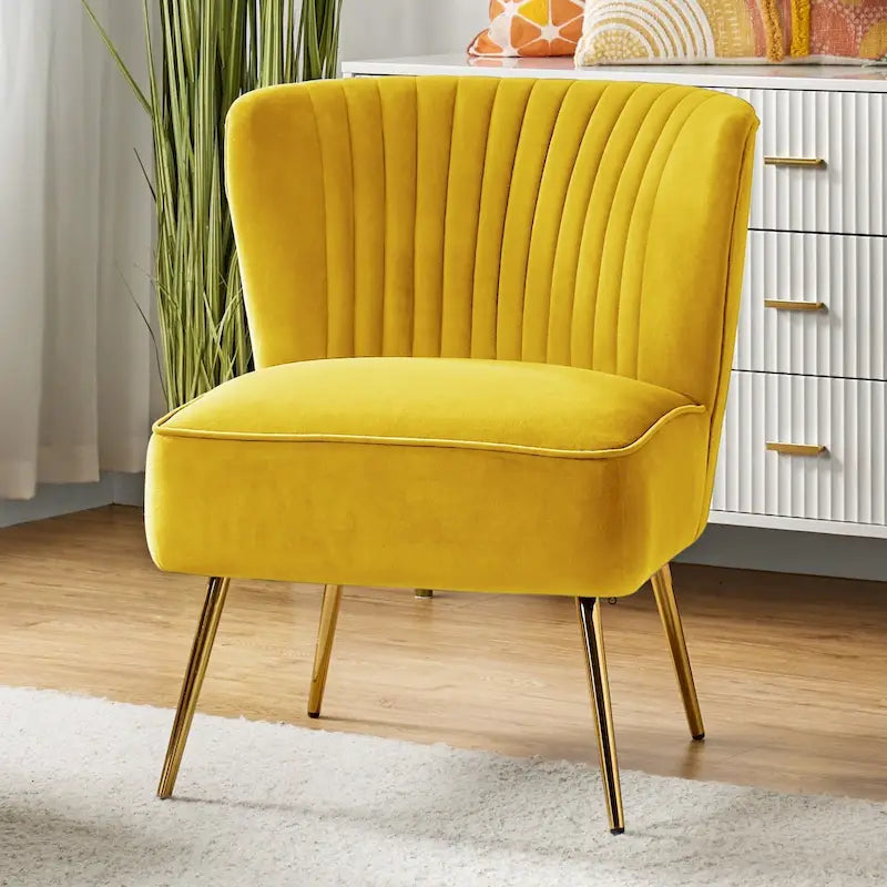 Monica 22W Upholstered Modern Tufted Accent Side Chair with Gold Legs by HULALA HOME