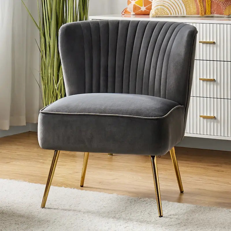 Monica 22W Upholstered Modern Tufted Accent Side Chair with Gold Legs by HULALA HOME