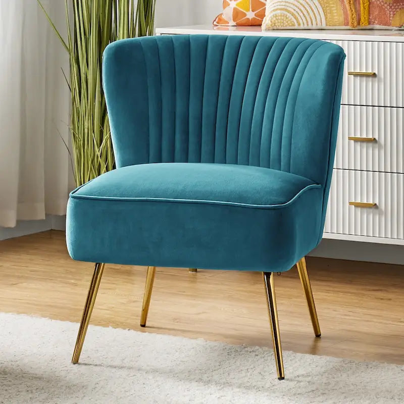 Monica 22W Upholstered Modern Tufted Accent Side Chair with Gold Legs by HULALA HOME