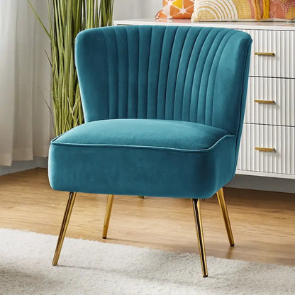Monica 22W Upholstered Modern Tufted Accent Side Chair with Gold Legs by HULALA HOME