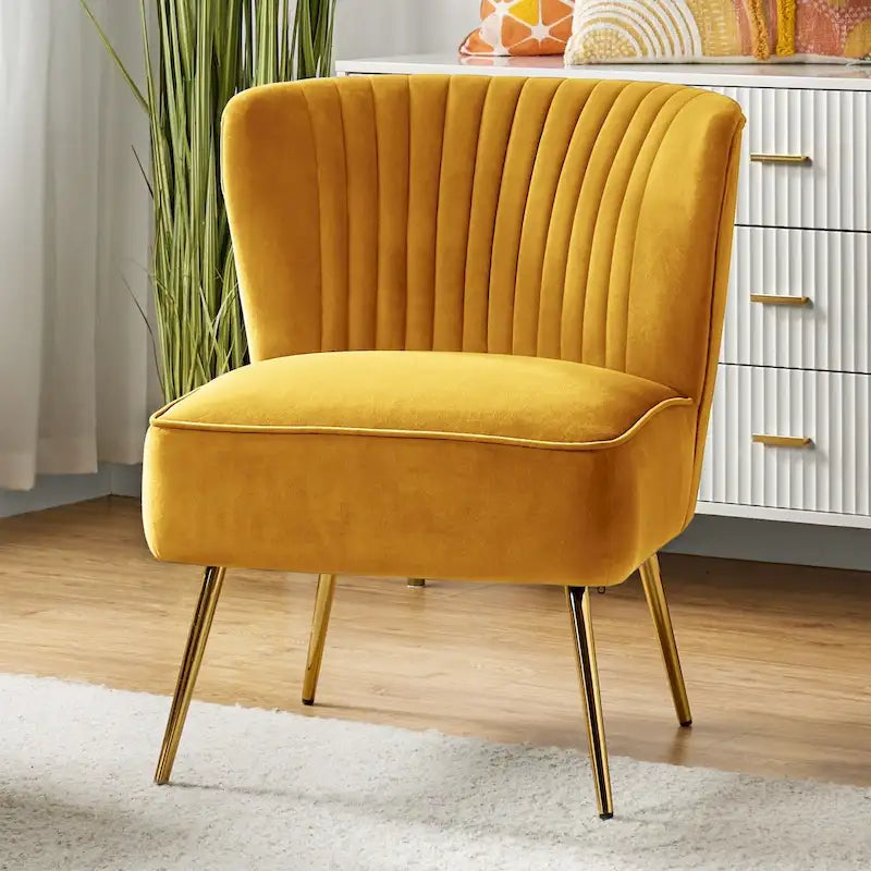Monica 22W Upholstered Modern Tufted Accent Side Chair with Gold Legs by HULALA HOME