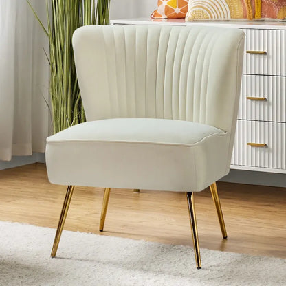 Monica 22W Upholstered Modern Tufted Accent Side Chair with Gold Legs by HULALA HOME