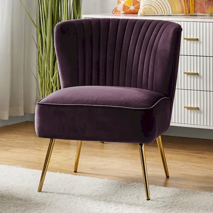 Monica 22W Upholstered Modern Tufted Accent Side Chair with Gold Legs by HULALA HOME