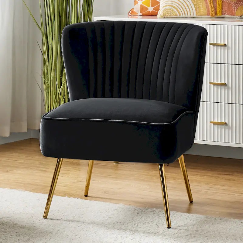 Monica 22W Upholstered Modern Tufted Accent Side Chair with Gold Legs by HULALA HOME