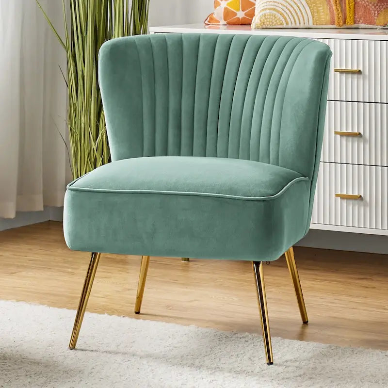 Monica 22W Upholstered Modern Tufted Accent Side Chair with Gold Legs by HULALA HOME