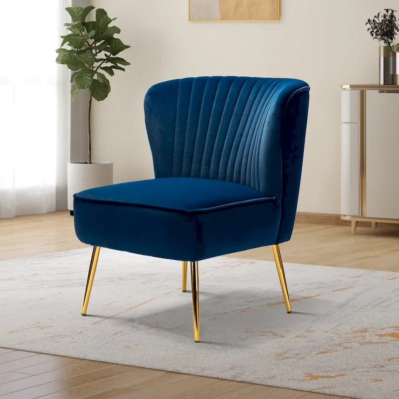 Monica 22W Upholstered Modern Tufted Accent Side Chair with Gold Legs by HULALA HOME