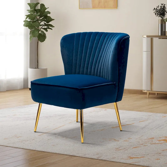 Monica 22W Upholstered Modern Tufted Accent Side Chair with Gold Legs by HULALA HOME