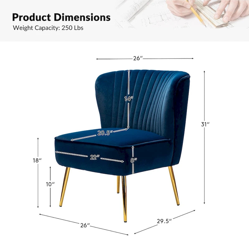 Monica 22W Upholstered Modern Tufted Accent Side Chair with Gold Legs by HULALA HOME