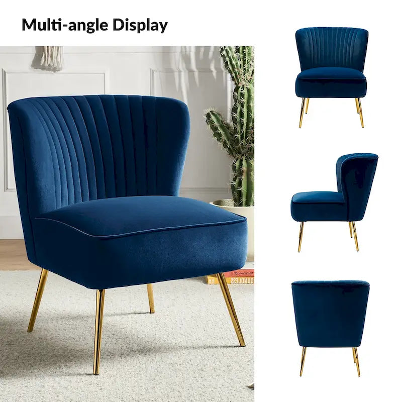 Monica 22W Upholstered Modern Tufted Accent Side Chair with Gold Legs by HULALA HOME