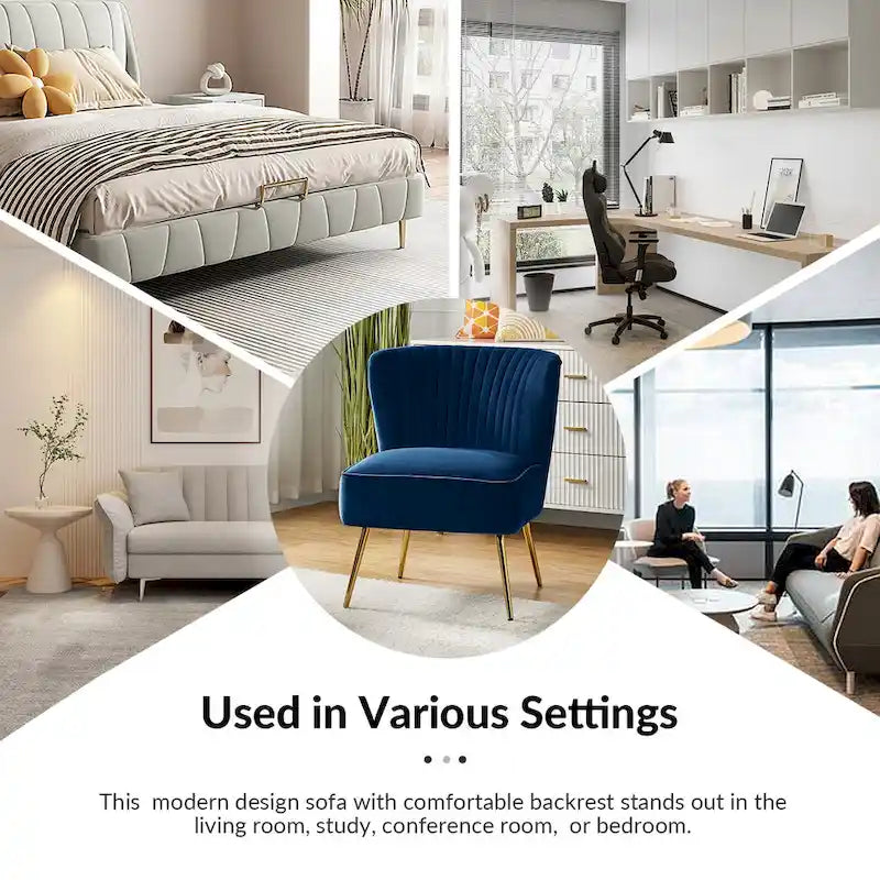 Monica 22W Upholstered Modern Tufted Accent Side Chair with Gold Legs by HULALA HOME