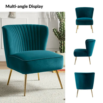 Monica 22W Upholstered Modern Tufted Accent Side Chair with Gold Legs by HULALA HOME