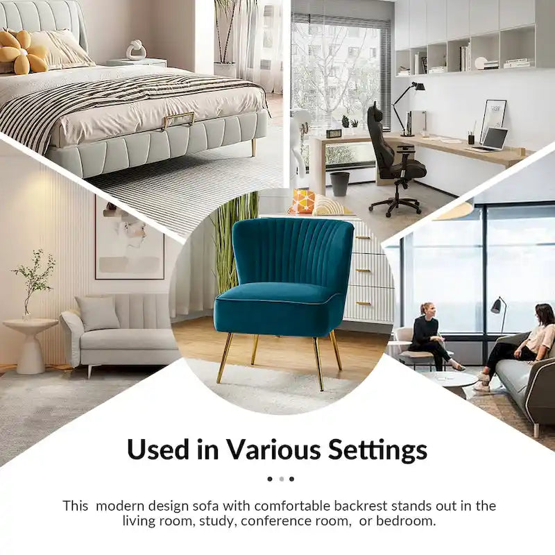 Monica 22W Upholstered Modern Tufted Accent Side Chair with Gold Legs by HULALA HOME