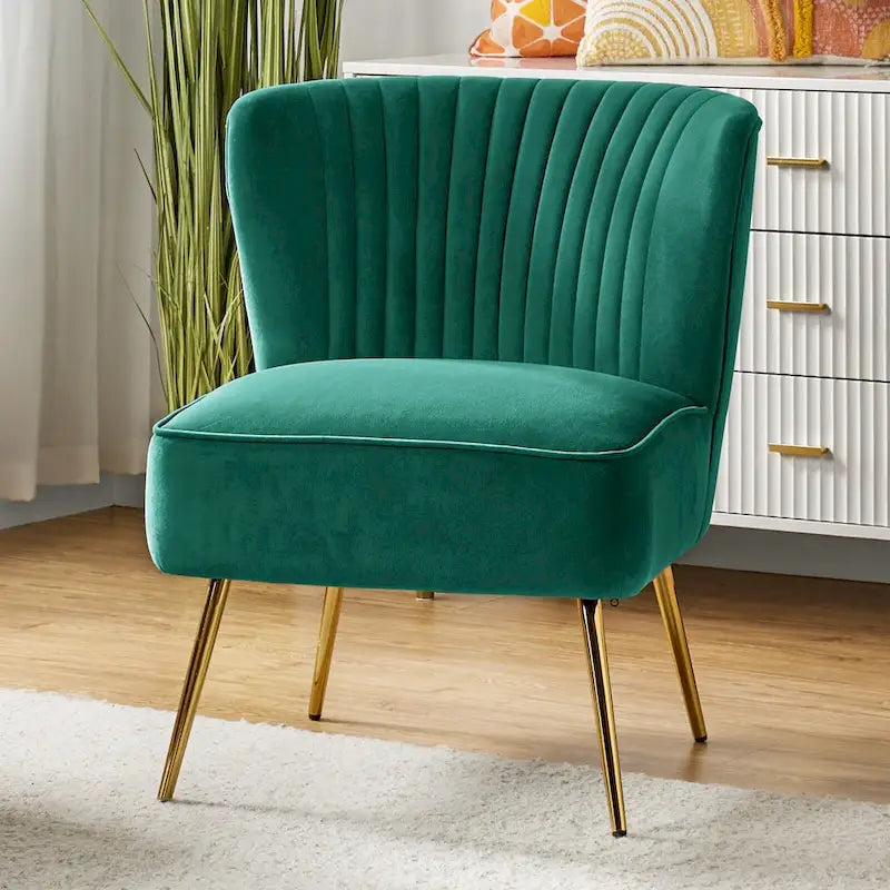 Monica 22W Upholstered Modern Tufted Accent Side Chair with Gold Legs by HULALA HOME