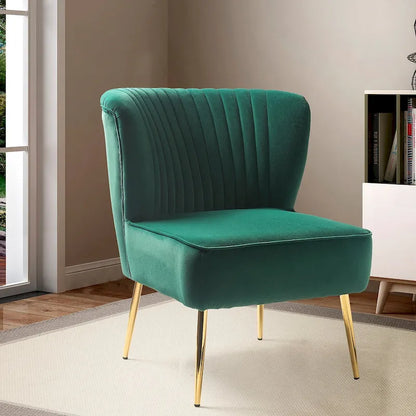 Monica 22W Upholstered Modern Tufted Accent Side Chair with Gold Legs by HULALA HOME