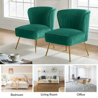 Monica 22W Upholstered Modern Tufted Accent Side Chair with Gold Legs by HULALA HOME