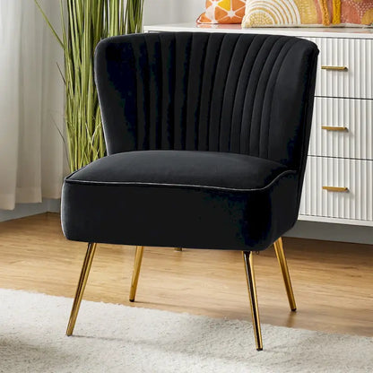 Monica 22W Upholstered Modern Tufted Accent Side Chair with Gold Legs by HULALA HOME