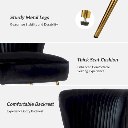 Monica 22W Upholstered Modern Tufted Accent Side Chair with Gold Legs by HULALA HOME