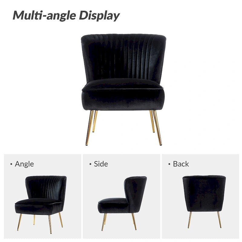 Monica 22W Upholstered Modern Tufted Accent Side Chair with Gold Legs by HULALA HOME