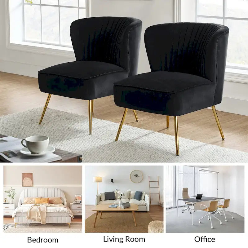 Monica 22W Upholstered Modern Tufted Accent Side Chair with Gold Legs by HULALA HOME