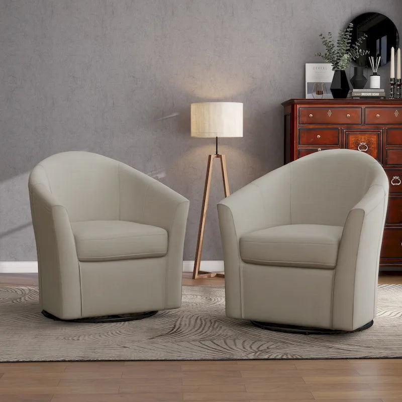 Set of 2 Modern Upholstered Swivel Barrel Chair Living Room Accent Chair