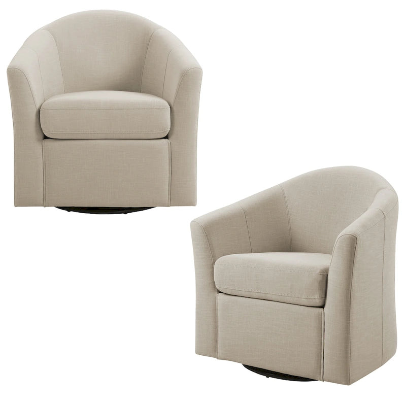 Set of 2 Modern Upholstered Swivel Barrel Chair Living Room Accent Chair
