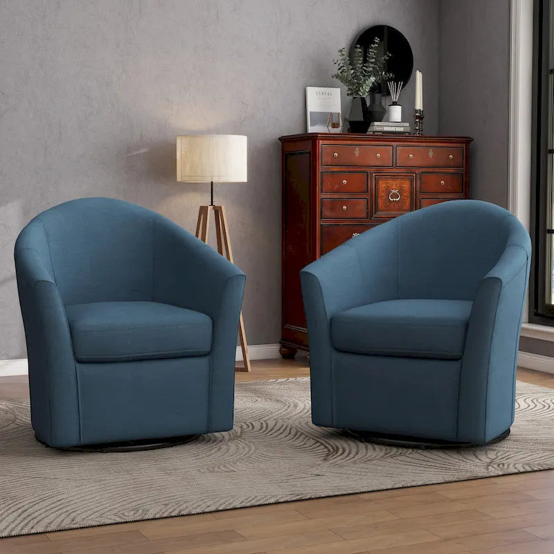 Set of 2 Modern Upholstered Swivel Barrel Chair Living Room Accent Chair