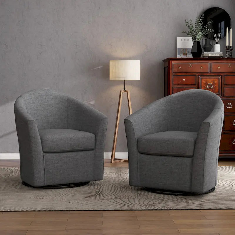 Set of 2 Modern Upholstered Swivel Barrel Chair Living Room Accent Chair