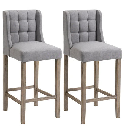 HOMCOM Modern Bar Height Bar Stools Set of 2 Tufted Upholstered Pub Chairs with Back Rubber Wood Legs for Kitchen,Dining Room