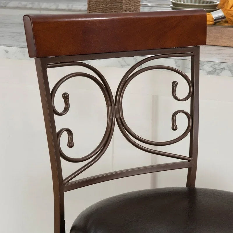 Onyx Big & Tall 360 Swivel Metal and Wood Scroll Counter Stool