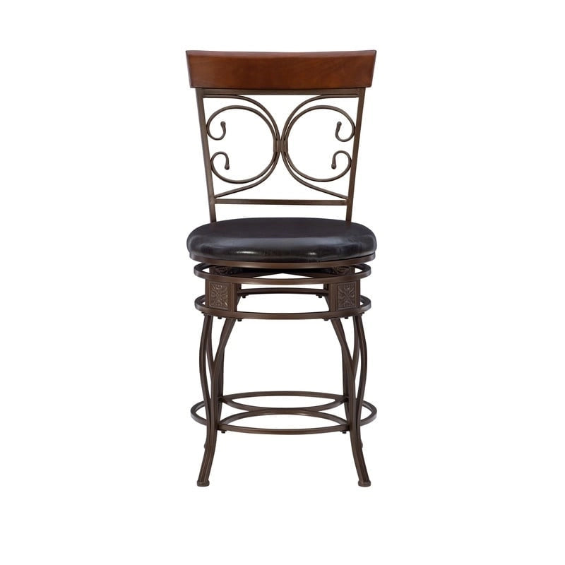 Onyx Big & Tall 360 Swivel Metal and Wood Scroll Counter Stool