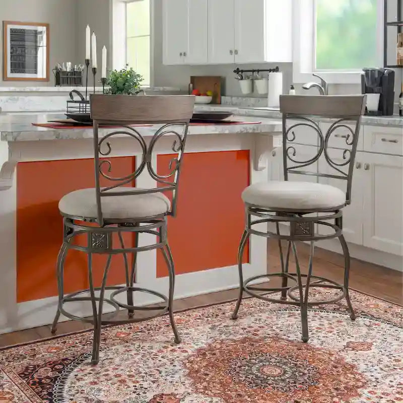 Onyx Big & Tall 360 Swivel Metal and Wood Scroll Counter Stool