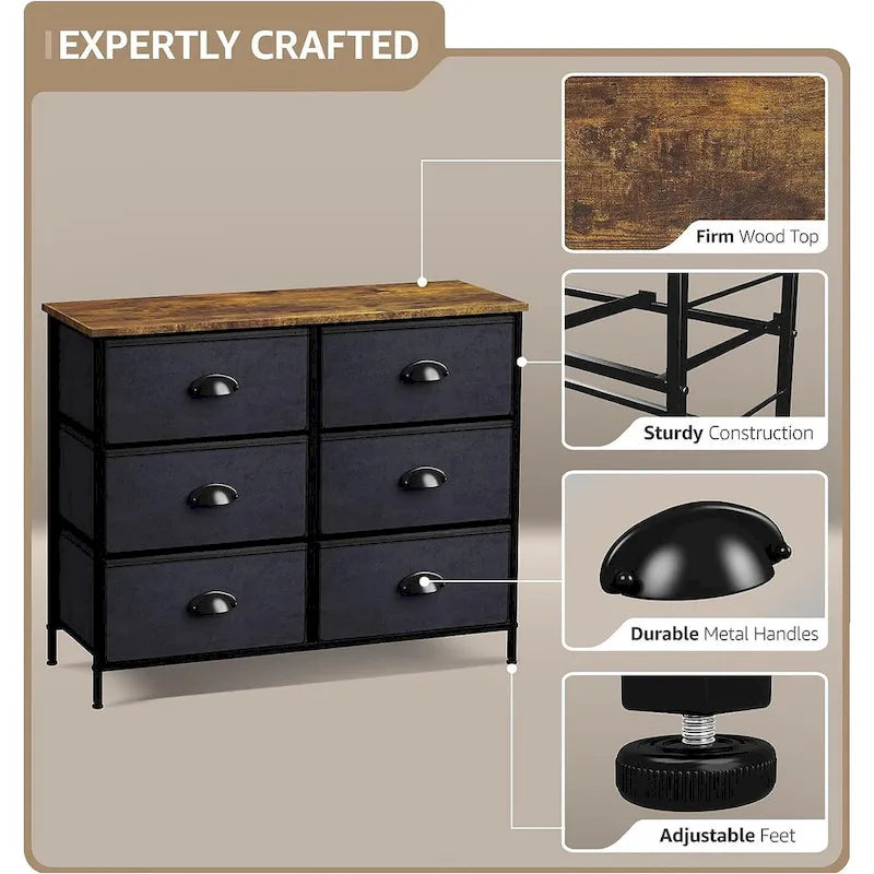 Sorbus Small Dresser with 6 Drawers - Wood Farmhouse Dcor Style Shelf Top