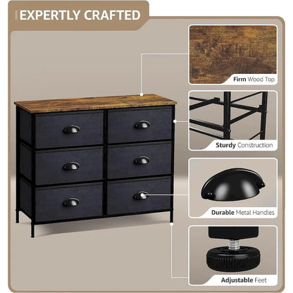 Sorbus Small Dresser with 6 Drawers - Wood Farmhouse Dcor Style Shelf Top