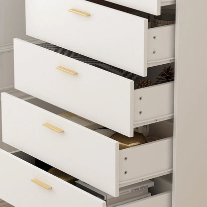5 Drawer 27.4 W Chest Dresser In White&Gold