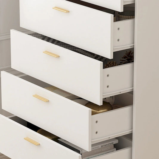 5 Drawer 27.4 W Chest Dresser In White&Gold