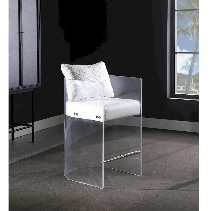 Somette Acrylic Counter Height Stool with Plush White Upholstery - N/A