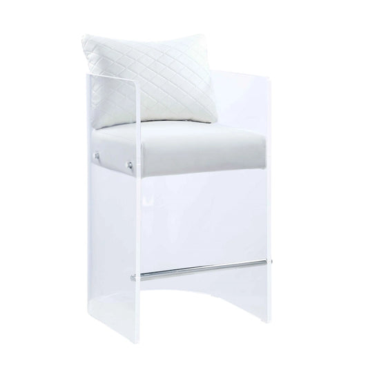 Somette Acrylic Counter Height Stool with Plush White Upholstery - N/A