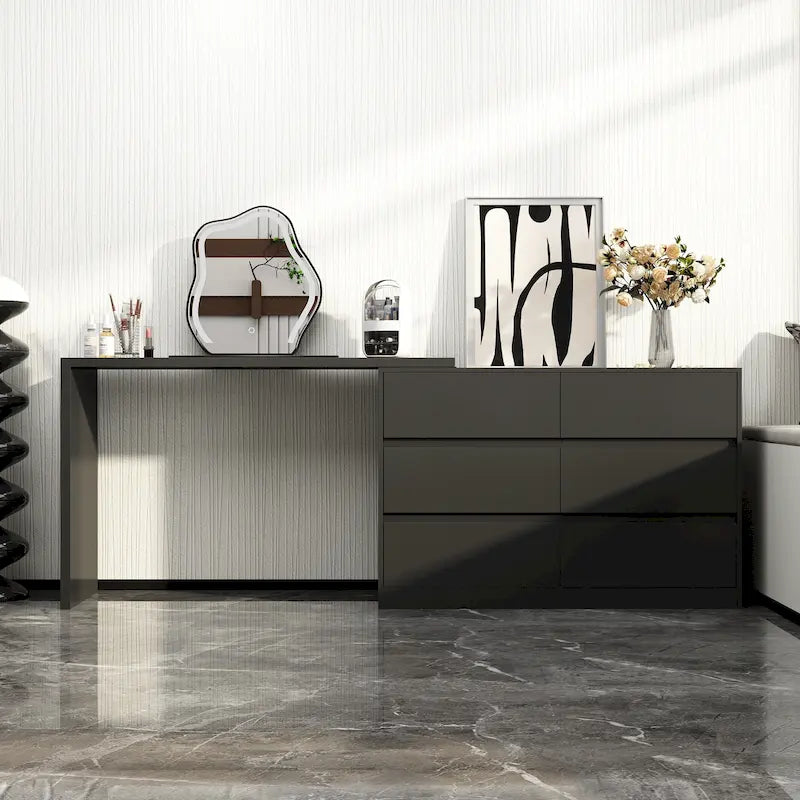 Makeup Desk Rotating Dresser and Desk 6 Drawer Dresser Vanity Makeup