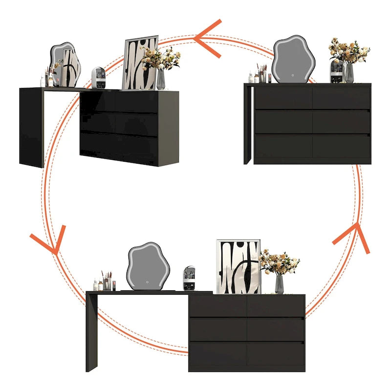 Makeup Desk Rotating Dresser and Desk 6 Drawer Dresser Vanity Makeup