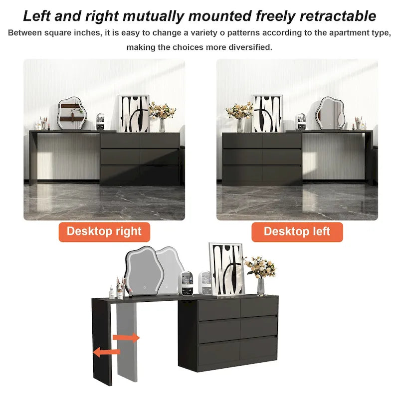 Makeup Desk Rotating Dresser and Desk 6 Drawer Dresser Vanity Makeup